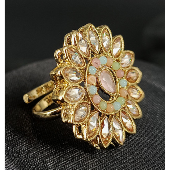 Dazzling Antique Multi Colour Party Wear Mehandi Polish Big Finger Ring
