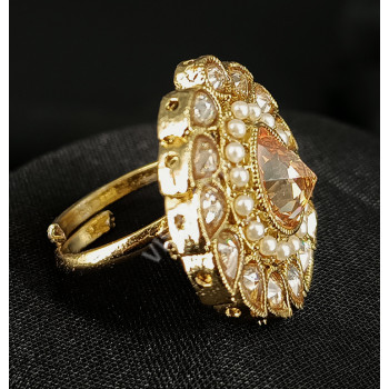 Dazzling Antique Yellow Colour Party Wear Mehandi Polish Big Finger Ring
