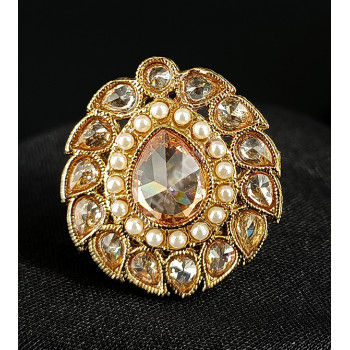 Dazzling Antique Yellow Colour Party Wear Mehandi Polish Big Finger Ring