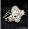 CZ Full American Diamond Sparkling White Stones with White Rodium Polish Big Finger Ring for Party / Ethnic Wear