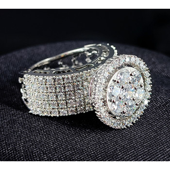 Party / Ethnic Wear CZ Full American Diamond Sparkling White Stones with White Rodium Polish Big Finger Ring