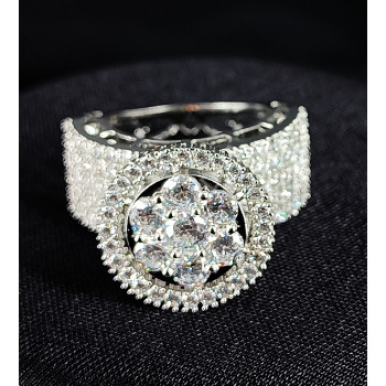Party / Ethnic Wear CZ Full American Diamond Sparkling White Stones with White Rodium Polish Big Finger Ring