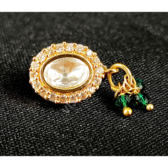 Party Wear Ethnic Wear Beautiful Green Kundan Jewellery with White Stone Nose pin