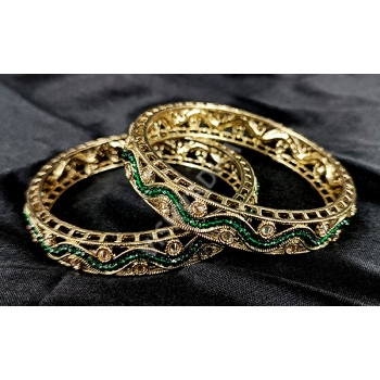 Antique Party Wear Designer Beautiful Dark Green Bangle (Size 2 - 8)