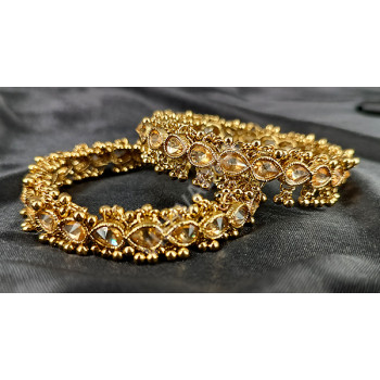 Designer Party Wear Antique Transparent Yellow Stones Mehandi Polish (Size 2 - 6)