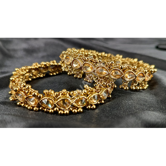 Designer Party Wear Antique Transparent Yellow Stones Mehandi Polish (Size 2 - 6)