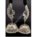 Celebrity Style / Party / Ethnic Designer Wear Oxidized Silver Antique Long and Gorgeous Necklace Set with Very Big Earrings Peacock Design Pattern A