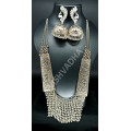 Celebrity Style / Party / Ethnic Designer Wear Oxidized Silver Antique Long and Gorgeous Necklace Set with Very Big Earrings Peacock Design Pattern A