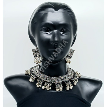 Beautiful Oxidized Silver Party Wear Antique Choker / Necklace Set