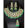 Bridal / Celebrity / Ethnic / Designer Party Wear Antique Mint Green Necklace Set with Earrings and Tikka / Chutti