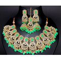 Bridal / Celebrity / Ethnic / Designer Party Wear Antique Mint Green Necklace Set with Earrings and Tikka / Chutti