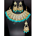 Bridal / Celebrity / Ethnic / Designer Party Wear Antique CP Blue Necklace Set with Earrings and Tikka / Chutti