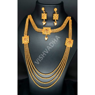 Antique High Gold Plated Polish Double Necklace Set with Earrings