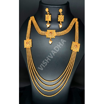 Antique High Gold Plated Polish Double Necklace Set with Earrings
