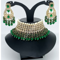 Bridal / Celebrity / Party Wear Designer Heavy Work Green Antique Choker Clustered Pearls with Full Kundan Stones Necklace Set Mehandi Polish