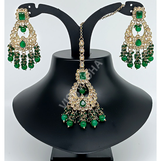 Bridal / Celebrity / Party Wear Designer Heavy Work Green Antique Choker Clustered Pearls with Full Kundan Stones Necklace Set Mehandi Polish