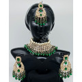 Bridal / Celebrity / Party Wear Designer Heavy Work Green Antique Choker Clustered Pearls with Full Kundan Stones Necklace Set Mehandi Polish