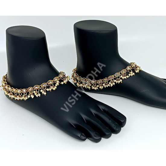 Beautiful Oval Shape Full Stones Mehandi Polish Antique Anklet / Payal / Golusu ( 10 Inch )