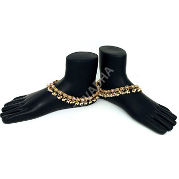 Beautiful Oval Shape Full Stones Mehandi Polish Antique Anklet / Payal / Golusu ( 10 Inch )