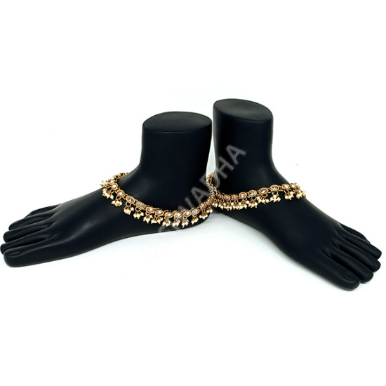 Beautiful Oval Shape Full Stones Mehandi Polish Antique Anklet / Payal / Golusu ( 10 Inch )