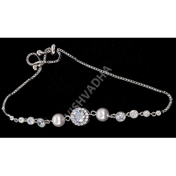 Stunning White Rodium Sparkling CZ AD Bracelet with Pearl