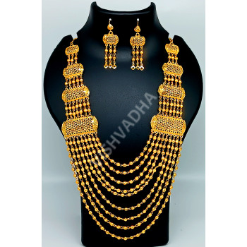 Multilayered Stunning Half Micro Gold Polish Necklace Set with Earrings