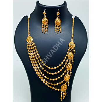Leaf Design Traditional Five Layered Half Micro Gold Antique Necklace Set