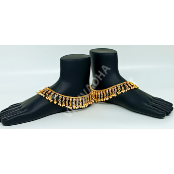 Beautiful Antique Gold Full Stones and Clustered Pearls with Mirror Anklet / Golusu / Payal ( 11 Inch )