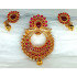 Traditional High Polish Ruby Pearls Kundan Pendant with Earrings