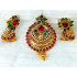 Traditional High Polish Ruby Green Pearls Kundan Pendant with Earrings
