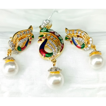Party / Ethnic Wear High Polish Ad Stones Beautiful Peacock Pendant with Earrings