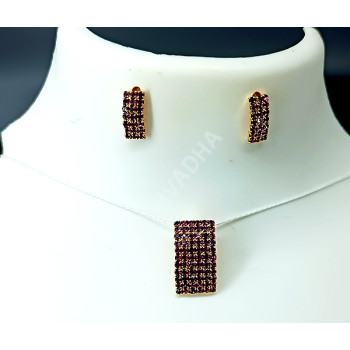 Party / Ethnic Dark Violet Sparkling AD Stones High Polish Pendant with Earrings