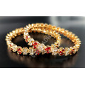 Golden Micro Plated HQ Red Pure White Double Leaf AD Stone Bangles ( Size 2 - 4 )