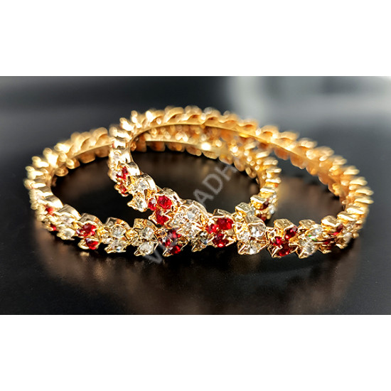 Golden Micro Plated HQ Red Pure White Double Leaf AD Stone Bangles ( Size 2 - 4 )