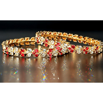 Golden Micro Plated HQ Red Pure White Double Leaf AD Stone Bangles ( Size 2 - 4 )