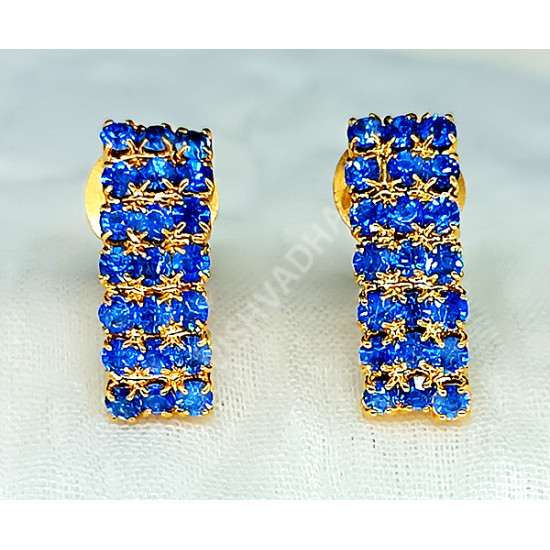 Sparkling AD Dark Blue Earrings High Gold Polish