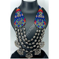 Designer Festive Wear Extremely Beautiful Blue Heavy and Long Oxidized Necklace with Big Beads 4 Layers