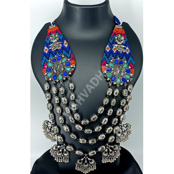 Designer Festive Wear Extremely Beautiful Blue Heavy and Long Oxidized Necklace with Big Beads 4 Layers