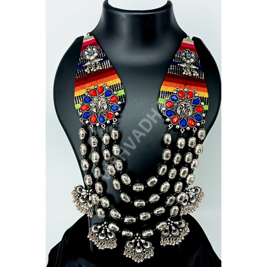 Designer Festive Wear Extremely Beautiful Ruby Blue Heavy and Long Oxidized Necklace with Big Beads 4 Layers