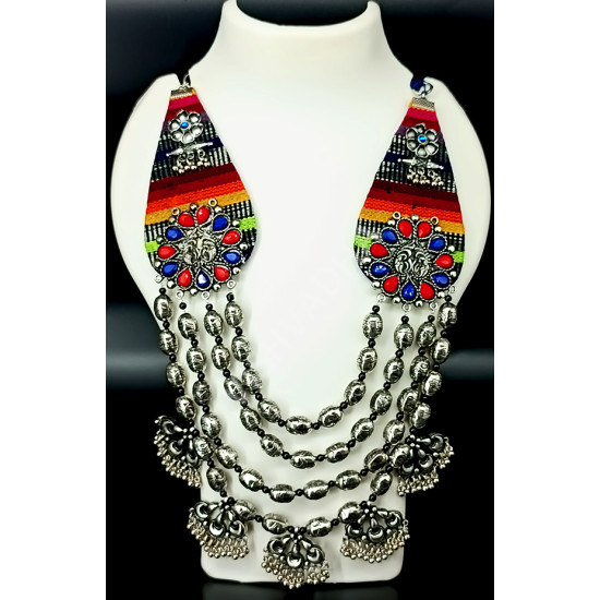 Designer Festive Wear Extremely Beautiful Ruby Blue Heavy and Long Oxidized Necklace with Big Beads 4 Layers