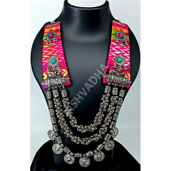 Designer Festive Wear Extremely Beautiful Pink Heavy and Long Oxidized Necklace with Big Beads 3 Layers