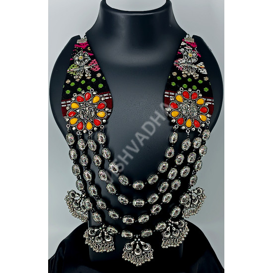 Designer Festive Wear Extremely Beautiful Yellow Black Heavy and Long Oxidized Necklace with Big Beads 4 Layers
