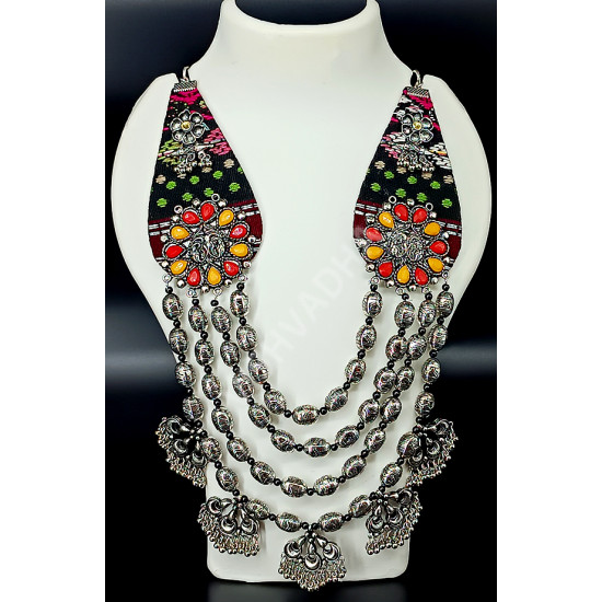 Designer Festive Wear Extremely Beautiful Yellow Black Heavy and Long Oxidized Necklace with Big Beads 4 Layers