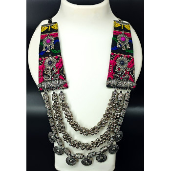 Designer Festive Wear Extremely Beautiful Rani Heavy and Long Oxidized Necklace with Big Beads 3 Layers