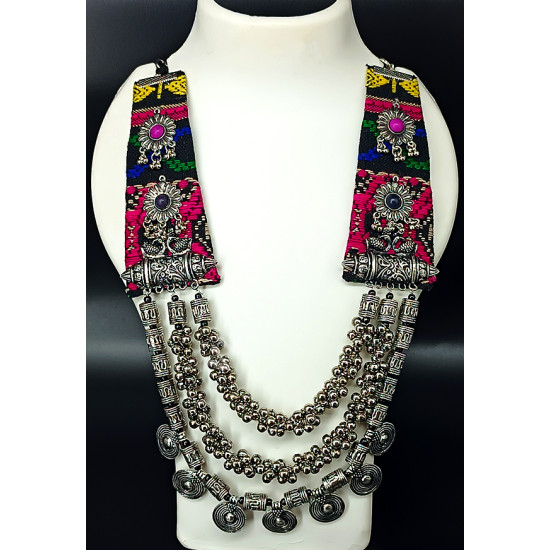 Designer Festive Wear Extremely Beautiful Rani Heavy and Long Oxidized Necklace with Big Beads 3 Layers