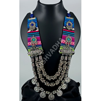 Designer Festive Wear Extremely Beautiful Feroza Heavy and Long Oxidized Necklace with Big Beads 3 Layers