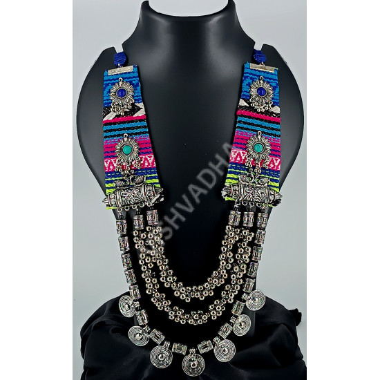 Designer Festive Wear Extremely Beautiful Feroza Heavy and Long Oxidized Necklace with Big Beads 3 Layers