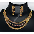 Ethnic Wear Triple Strand Kemp Jewellery Kundan Stones Necklace Set with Earrings Rajwadi Polish