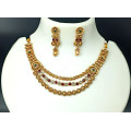 Ethnic Wear Triple Strand Kemp Jewellery Kundan Stones Necklace Set with Earrings Rajwadi Polish