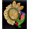 Party Ethnic Wear Colourful Peacock with Beautiful Clustered Pearl Big Finger Ring Rajwadi Gold Polish